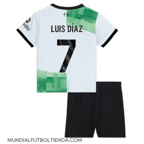 Camiseta Liverpool Luis Diaz #7 Segunda Equipación Replica 2023-24 para niños mangas cortas (+ Pantalones cortos)